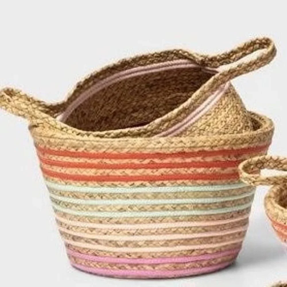Pillowfort Large Water Hyacinth & Coiled‎ Rope Stripe Bin Collapsible - Target